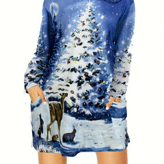 Christmas Dress Women's Plus Christmas Tree & Reindeer Print Dress