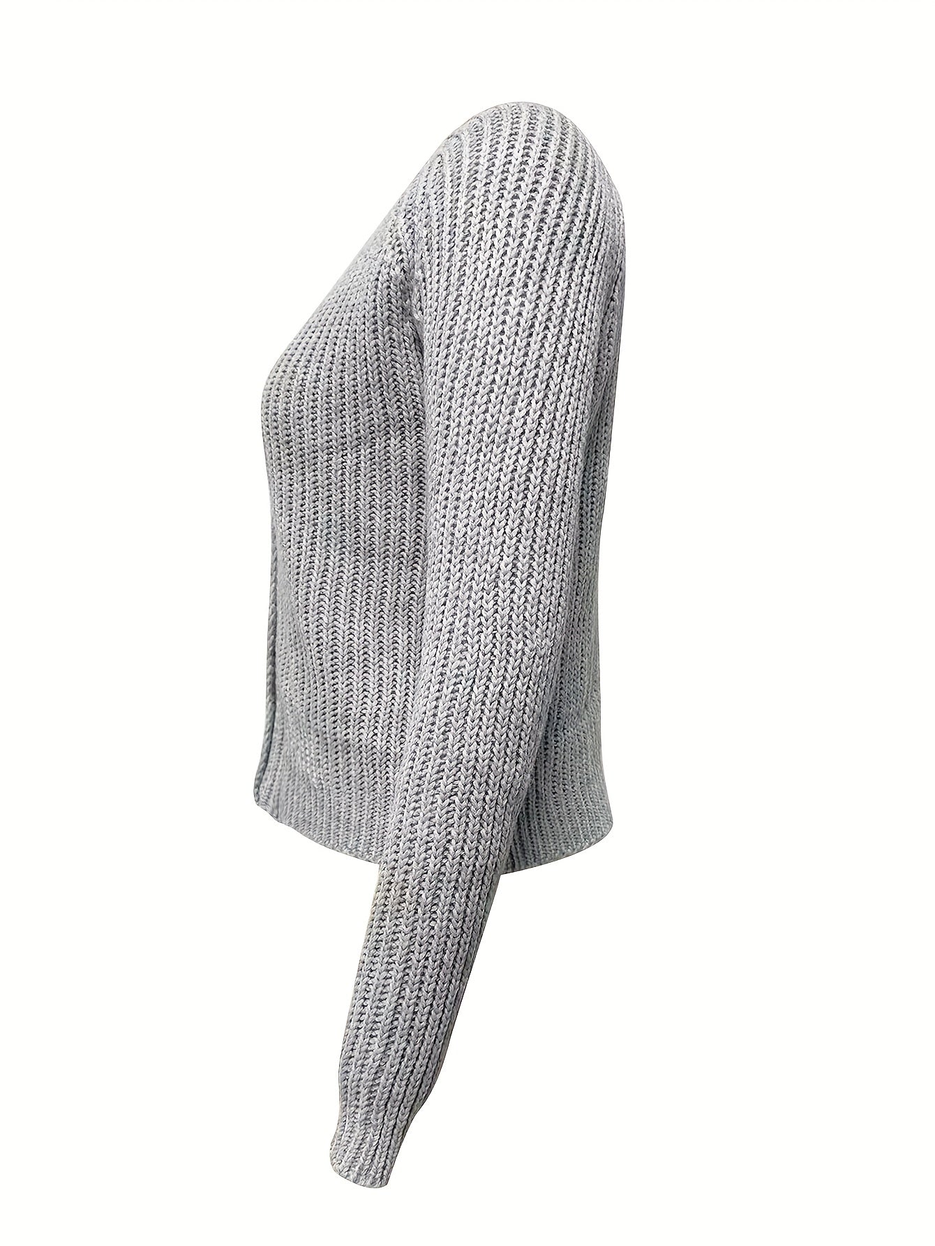 Long Sleeve Button Up Cardigan Solid V Neck Sweater Women's Clothing