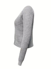 Long Sleeve Button Up Cardigan Solid V Neck Sweater Women's Clothing