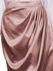 High Waist Midi Draped Skirt Solid Casual Skirt