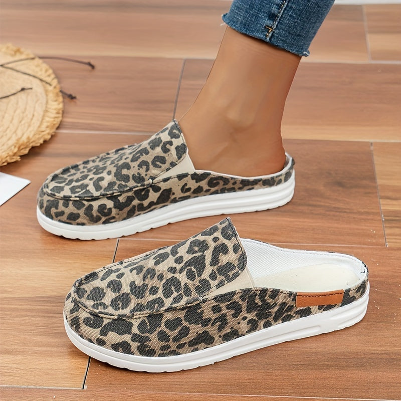 Leopard Print Mule Sneakers Slip On Outdoor Shoes Lightweight Walking