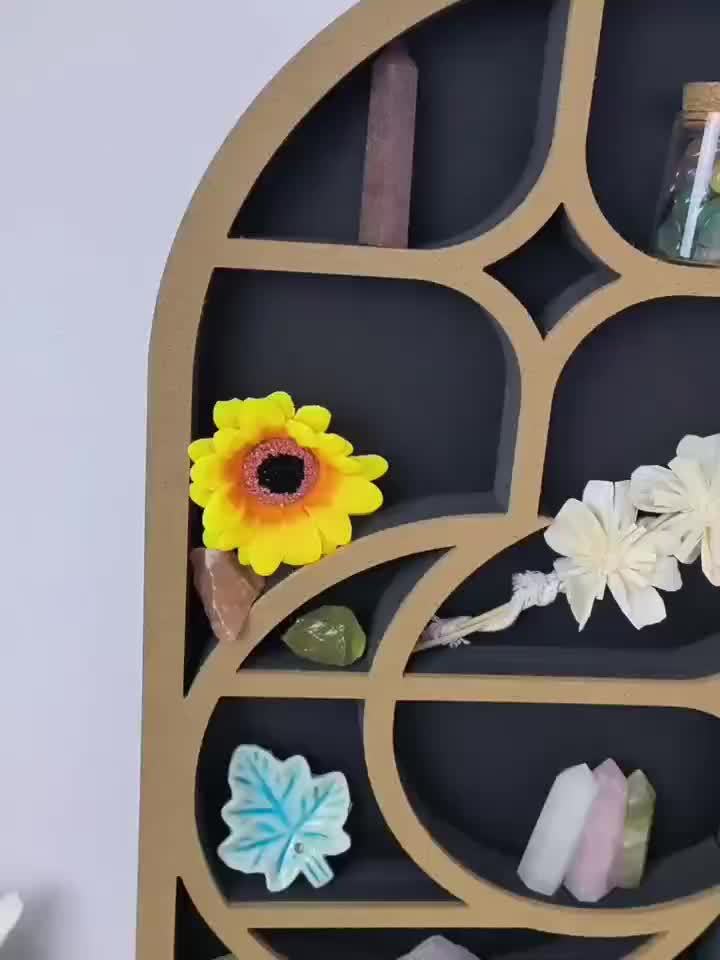 Wooden Wall Mounted Crystal Holder Moon Star Window Type Crystal Shelf