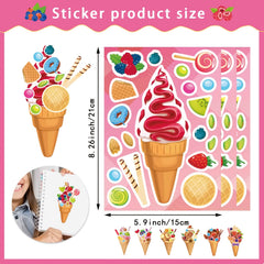 24 Sheets Make Your Own Ice Cream Stickers for Kids Toddlers Dessert Stickers