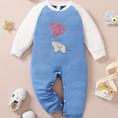 Baby Boys Elephant Block Romper Long Sleeve Creeper Onesie
