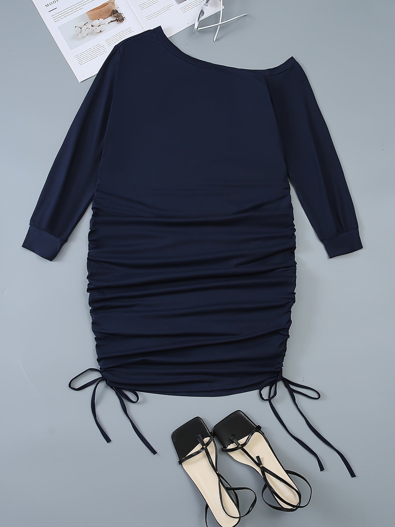 One Shoulder Ruched Long Sleeve Dress