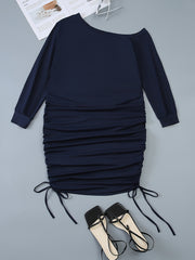 One Shoulder Ruched Long Sleeve Dress