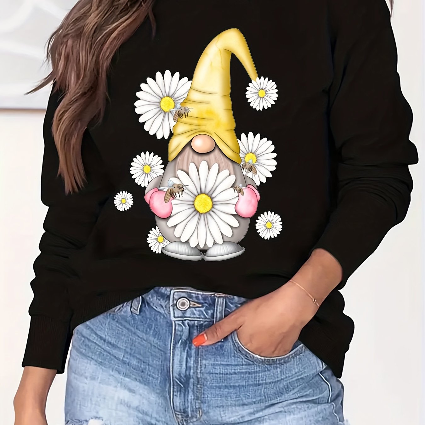 Christmas Daisy Print Crew Neck Sweatshirt