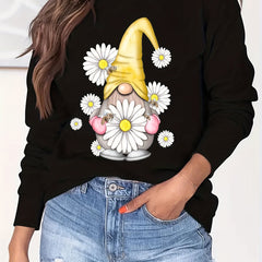 Christmas Daisy Print Crew Neck Sweatshirt