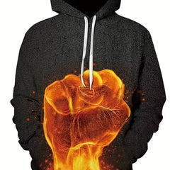 Men's 3D Flame Fist Hoodie Active Breathable Sweatshirt