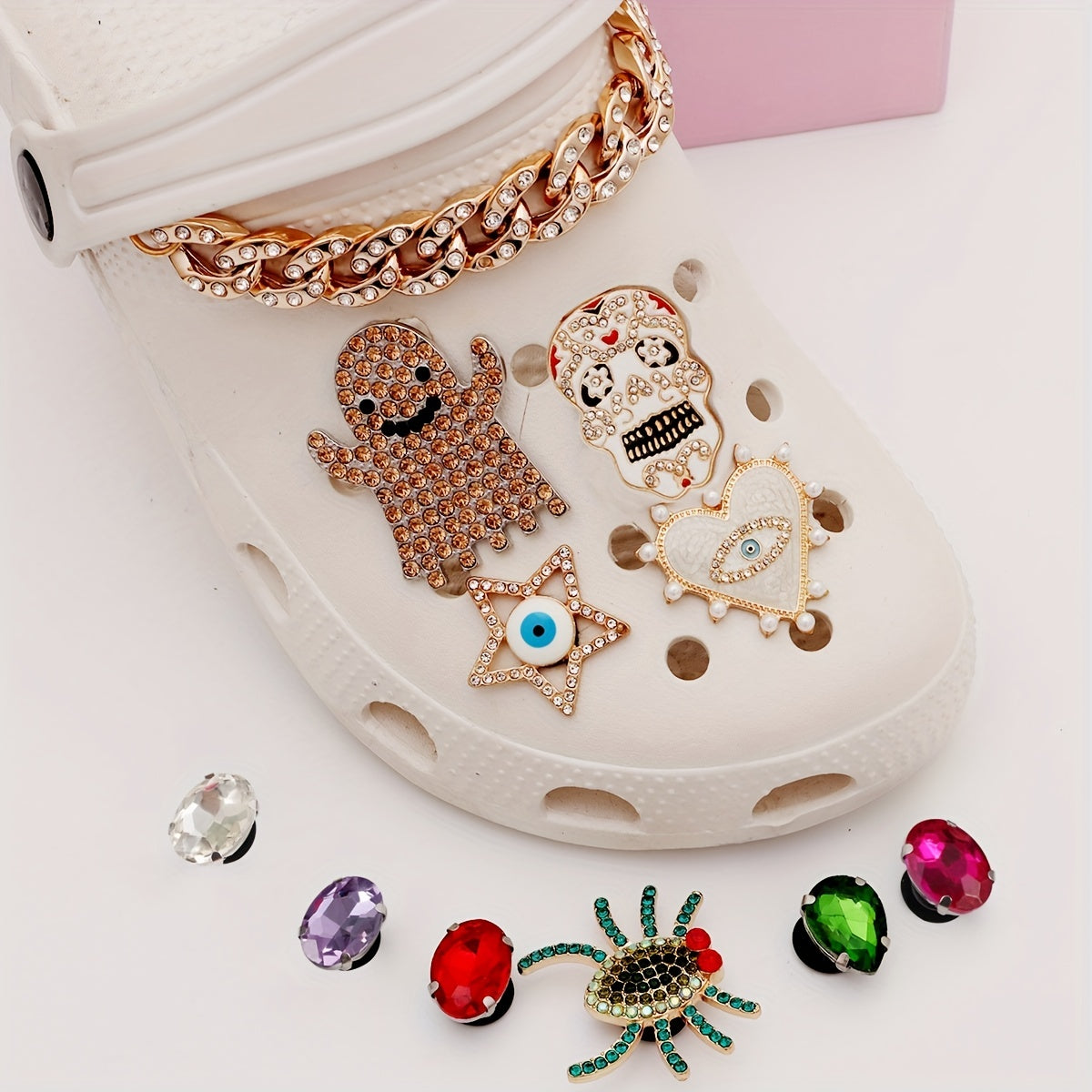 17pcs Women's Glitter Clog Charms For Crocs Assorted Halloween Decoration