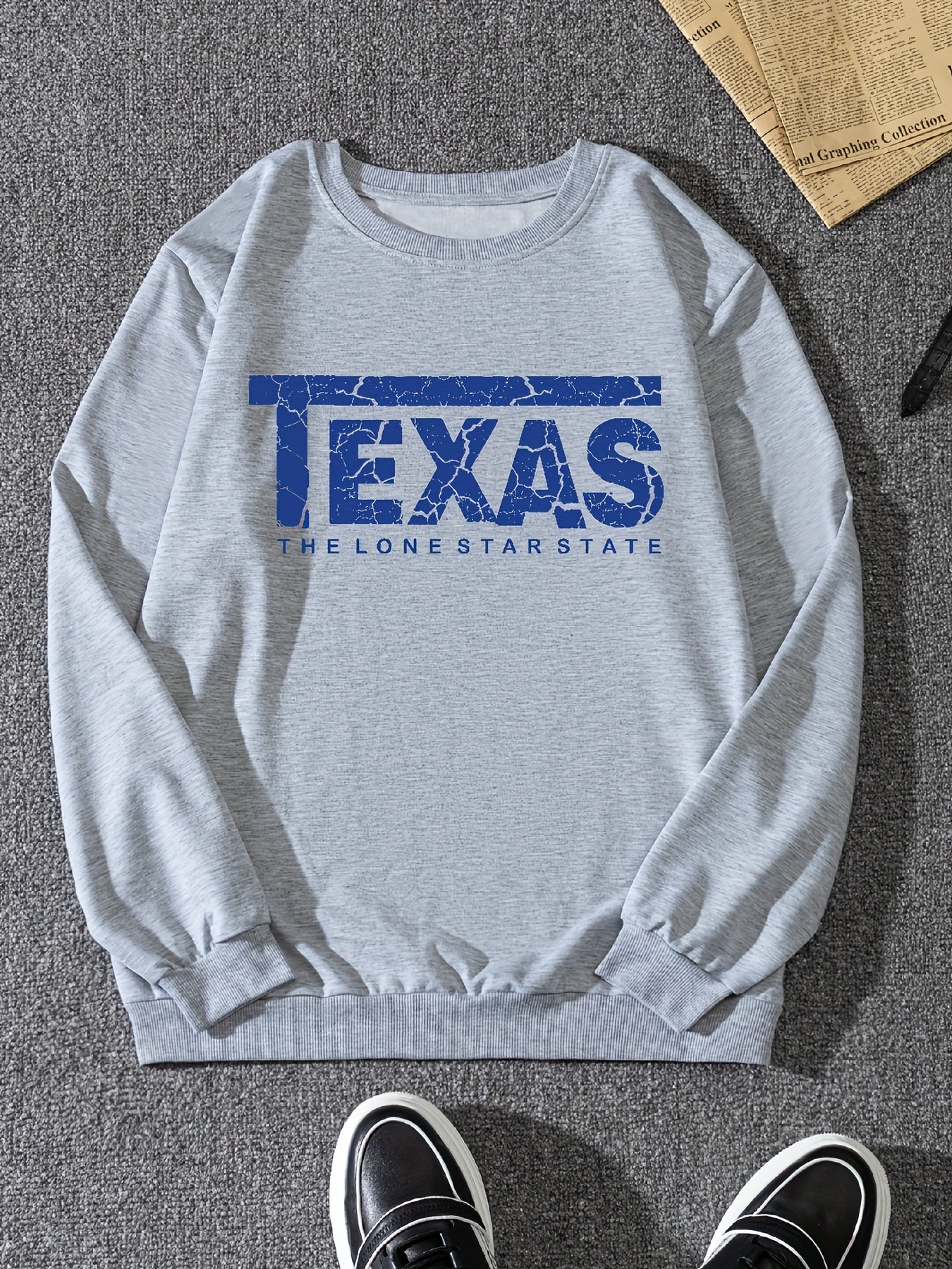 Texas Print Sweatshirt Men's Casual Pullover Sweatshirt For Spring Fall