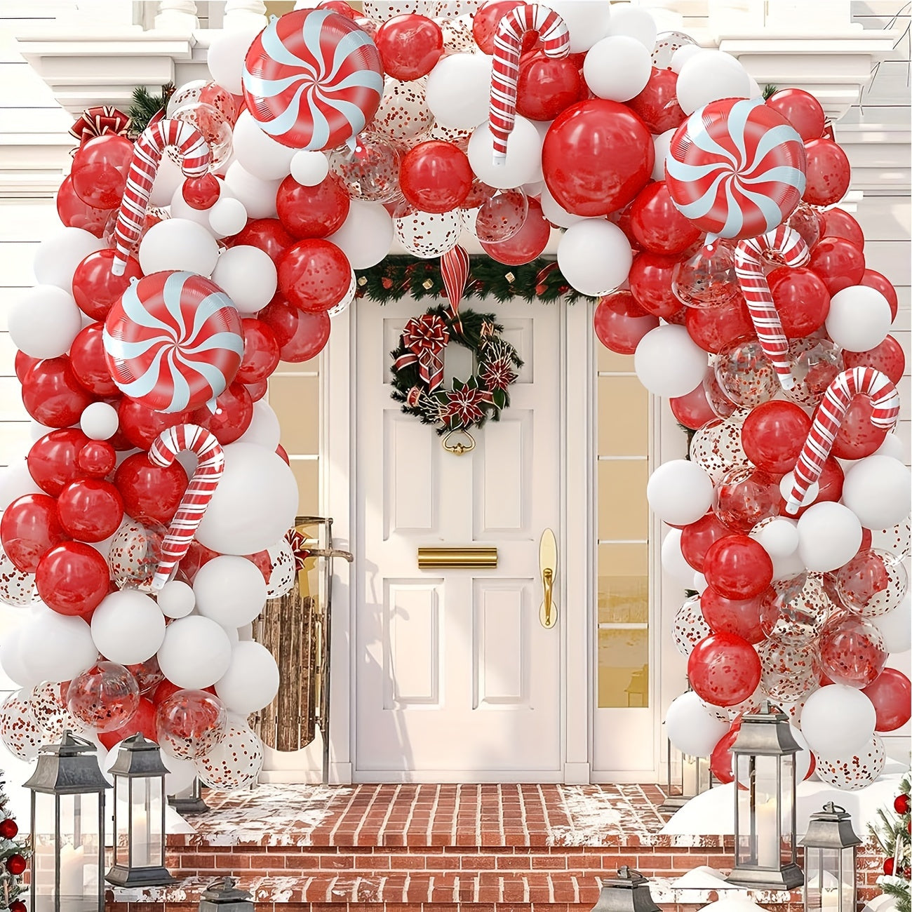118pcs Red & Confetti Latex Balloon Set for Christmas Candy Themed Birthday