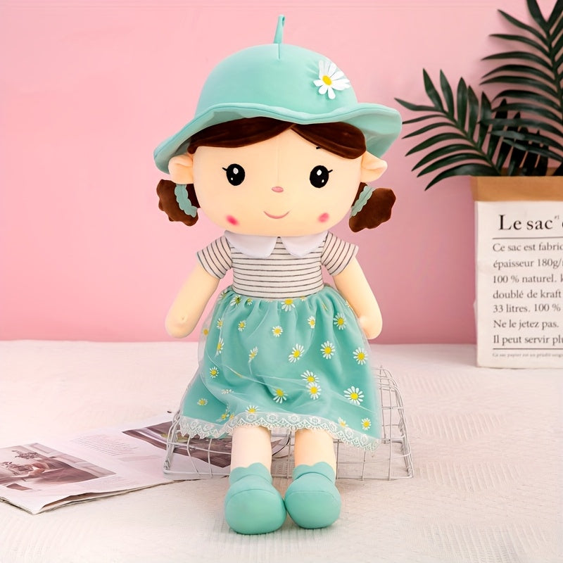 Soft Plush Princess Doll Mint Green Daisy Skirt Birthday Gift Kids Bedroom Decor