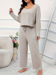 Ribbed Knit Top & Pants Pajamas Set