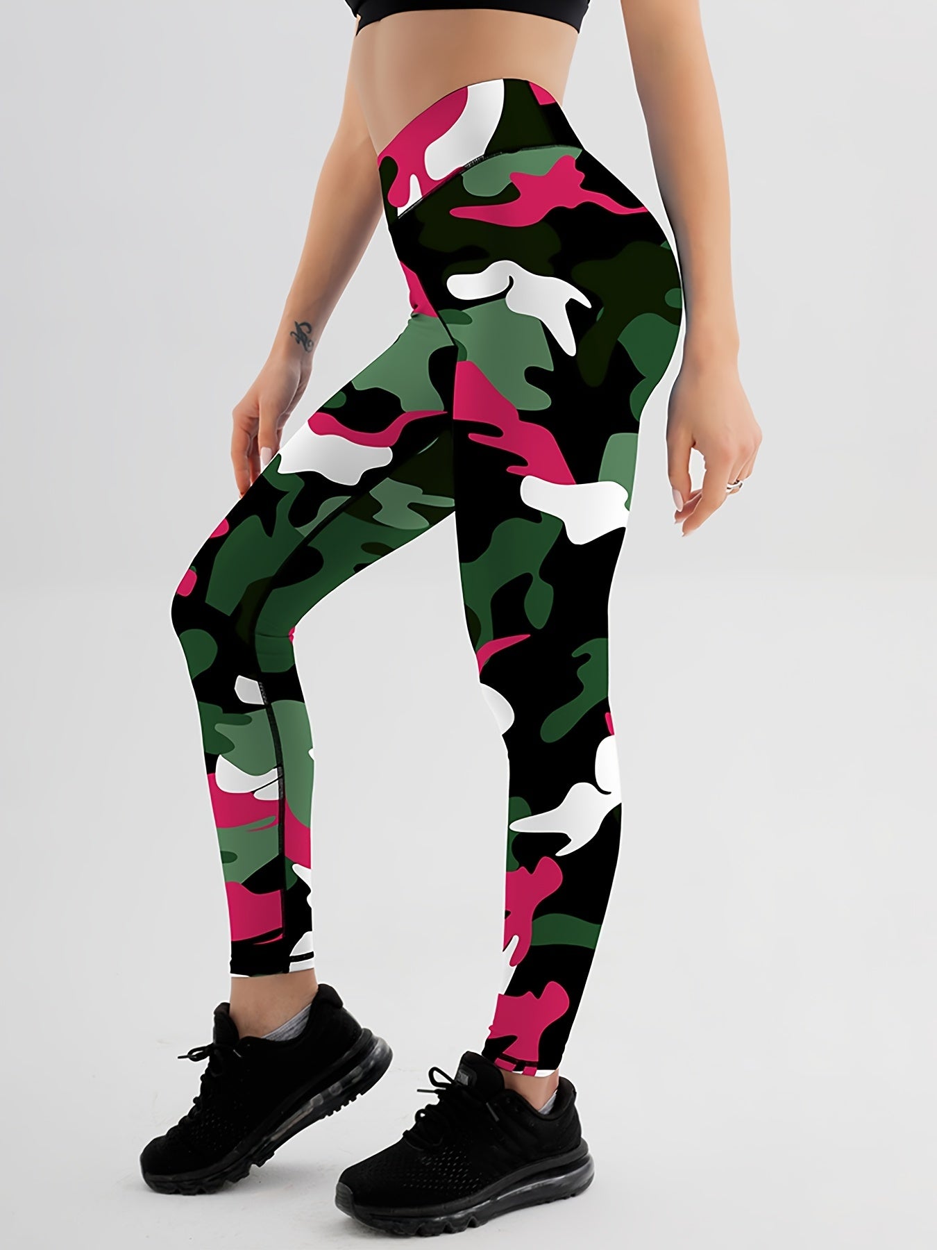 Camo Print Block Leggings High Waist Yoga Fitness Gym Sports Pants