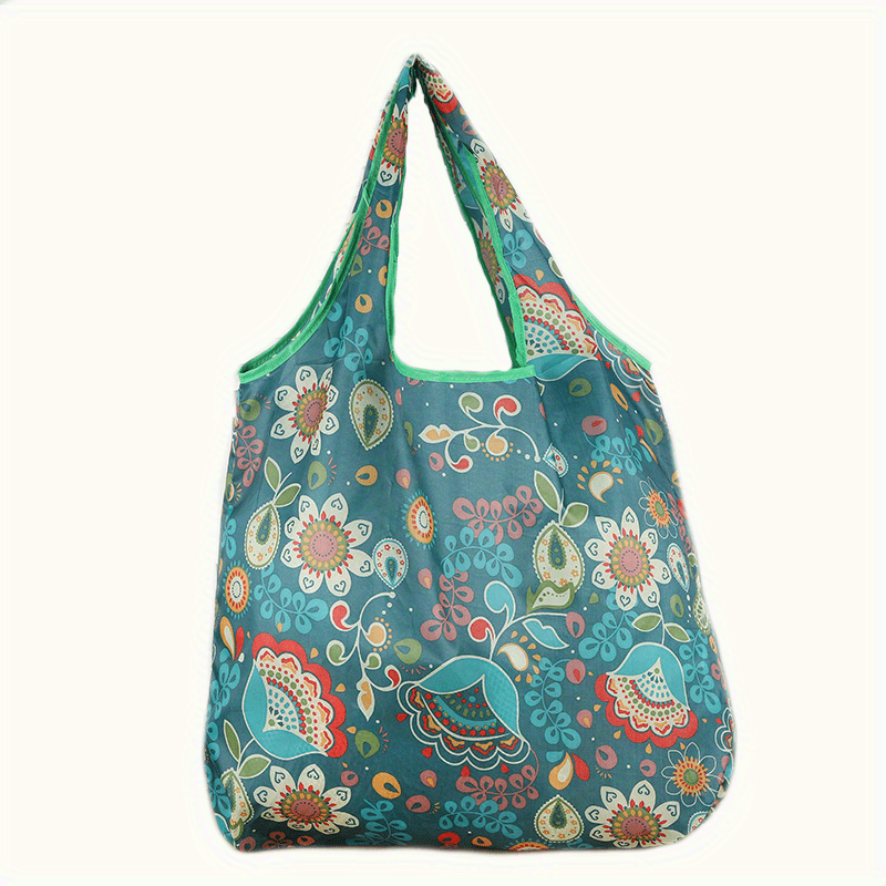 4pcs Printed Reusable Shopping Bag Large Capacity Polyester Portable Folding Bag