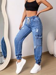 Jogger Jeans Drawstring Waist Cargo Pants Women's Denim Jeans