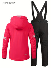 Windproof Checkerboard Ski Set Long Sleeves Jacket & Trouser Suit