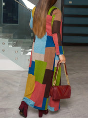 Colorblock Geometric Print Long Sleeve Cardigan
