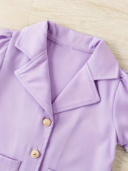 Girl's Puff Sleeve Blazer & Shorts Set Casual Outfits Kids Clothes For Summer