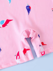 Toddler Girls Parrot Graphic Long Sleeve Round Neck One Piece Swimsuit