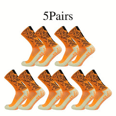 5pairs Football Socks Non-slip Breathable Soccer Crew Socks