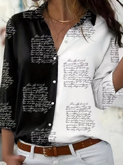 Women's Colorblock Art Letter Button-Up Shirt