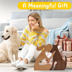 Wooden Carving Dog Sitting Woman&Dog Decoration, Dog Memorial for Office&Home