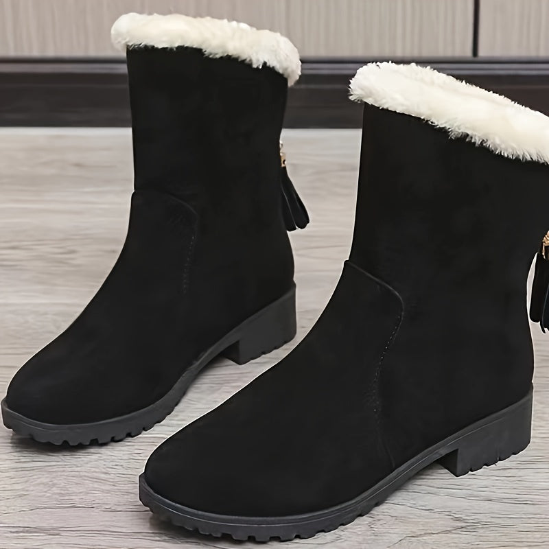 Women's Winter Thick Heel Warm Snow Boots Comfortable Solid Boots