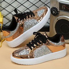 Glitter Reflective Faux Leather Skate Shoes