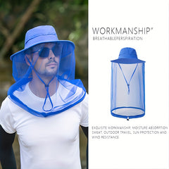 Outdoor Large Brim Sunshade Hat with Mesh Mask Protective Fishing Hat