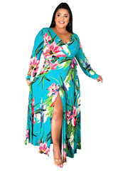 Floral Print V Neck Maxi Dress