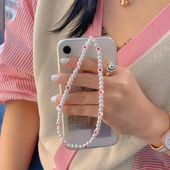Resin Red Love Pearl Phone Lanyard Keychain for Girls