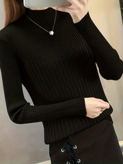 Solid Mock Neck Pullover Sweater Women's Clothing
