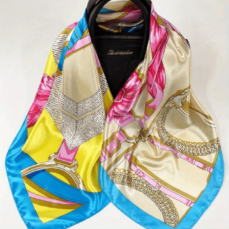 Vintage Chain Print Square Scarf Bandana Windproof Head Wrap Women Outdoor