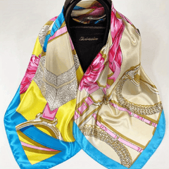 Vintage Chain Print Square Scarf Bandana Windproof Head Wrap Women Outdoor
