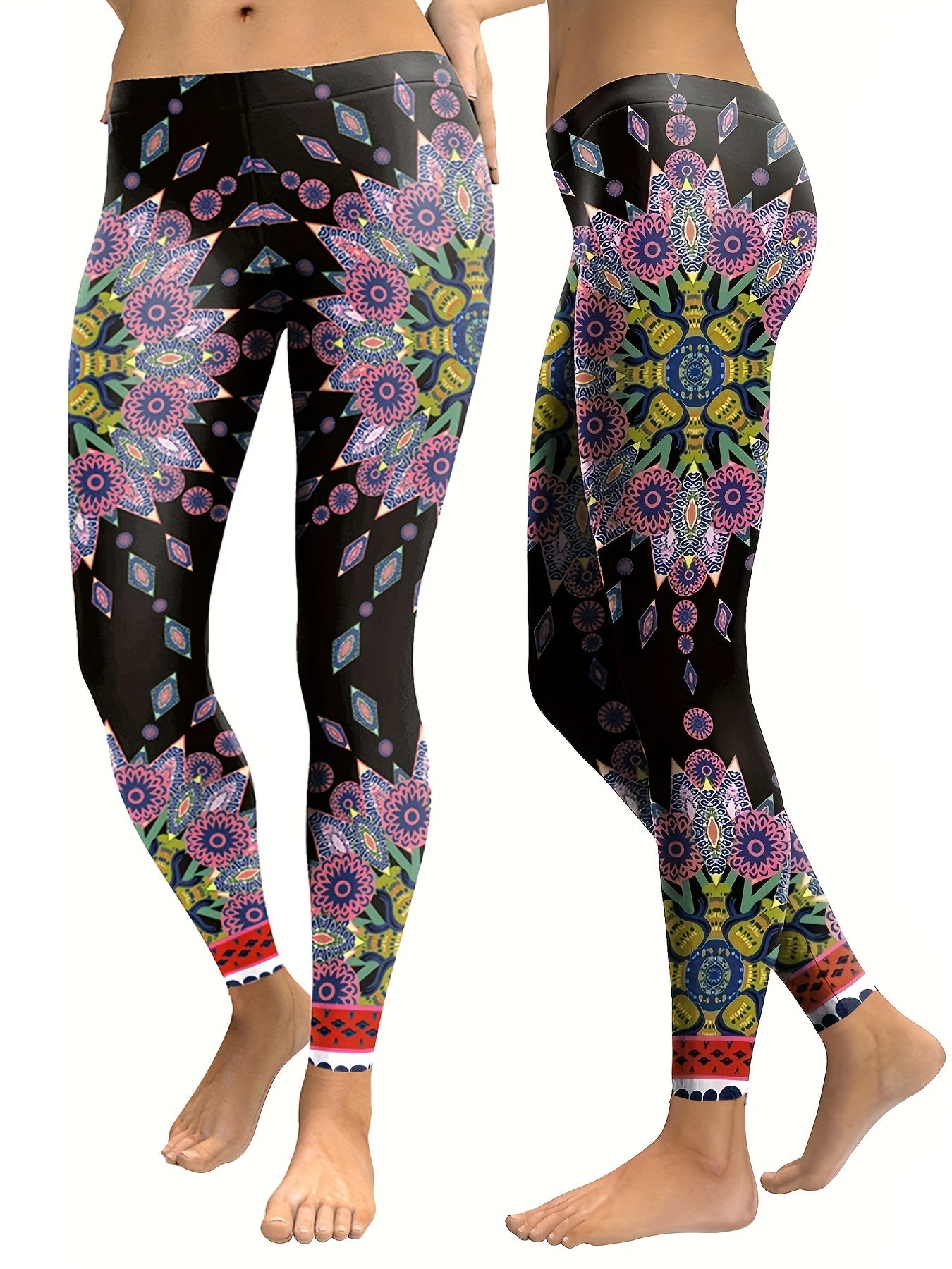 Flower Graphic Slim Leggings Stretch Sports Pants Women's Activewear