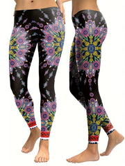 Flower Graphic Slim Leggings Stretch Sports Pants Women's Activewear