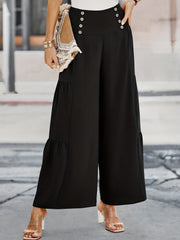 Solid Button Wide Leg Pants for Women
