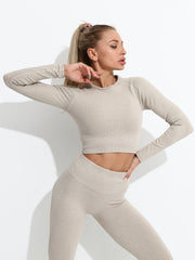 Slimming Ribbed Yoga Top Cropped Long Sleeve