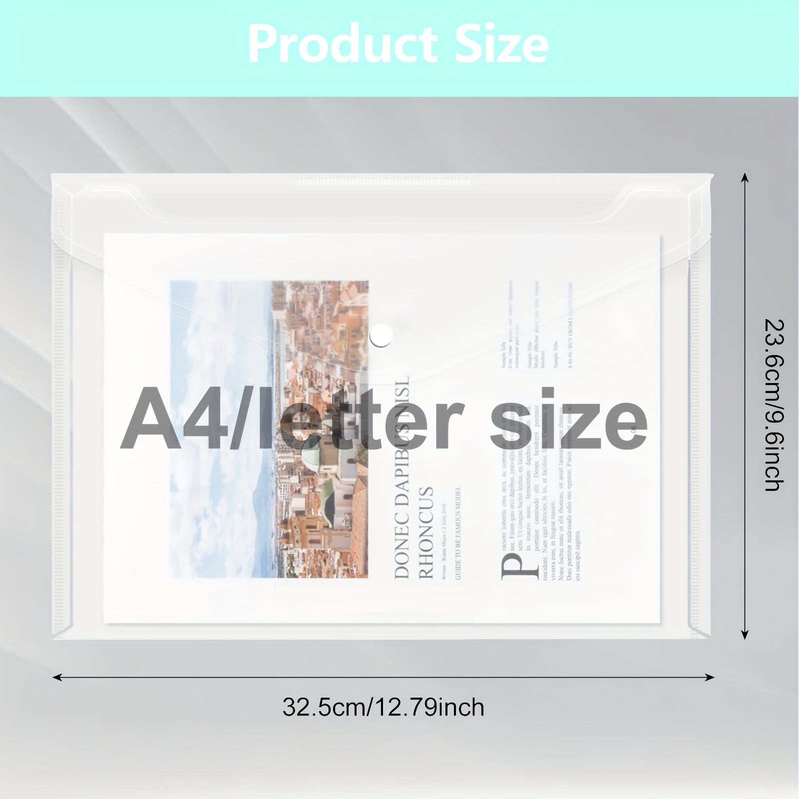 50pcs Clear Plastic Envelopes Button Snap Closure Waterproof File Folder A4 Size
