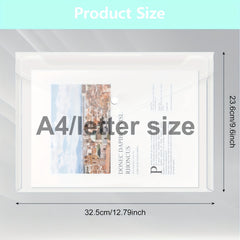 50pcs Clear Plastic Envelopes Button Snap Closure Waterproof File Folder A4 Size