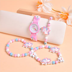 3pcs 3D Cartoon Horse Silicone Strap Girls' Watch Creative Quartz Wristwatch