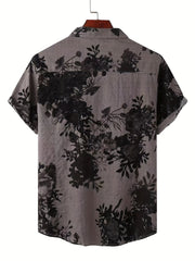Men's Casual Flowery Pattern Crew Neck Short Sleeve Cotton T-shirt