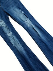 High Waist Ripped Denim Pants Flared Stacked Jeans Women's Jeans