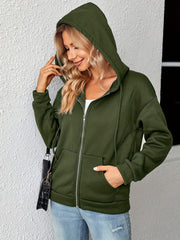 Zip Up Hoodie Kangaroo Pocket Long Sleeve