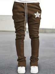 Star Pattern Comfy Flared Trousers Men's Casual Stretch Waist Drawstring Joggers