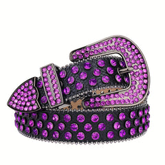 Purple Rhinestone Belt Cowboy Western Studded Hip Hop Punk Women Belts