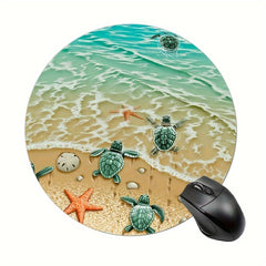 Turtle Starfish Round Mouse Pad Non Slip Rubber Base