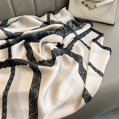 Printed Scarf Lightweight Silk Feeling Satin Shawl Long Mature Sunscreen Wrap